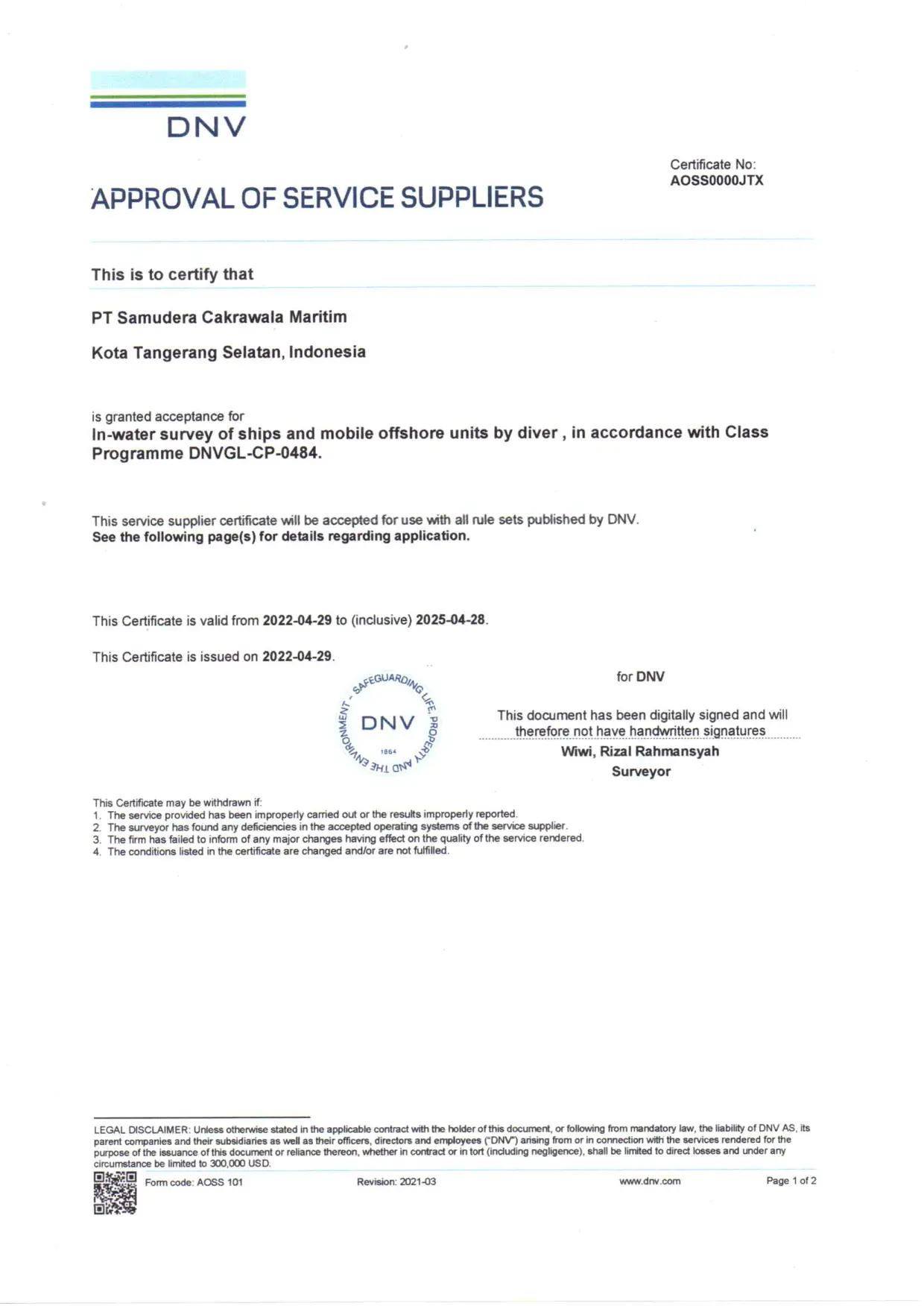 DNV CERTIFICATE